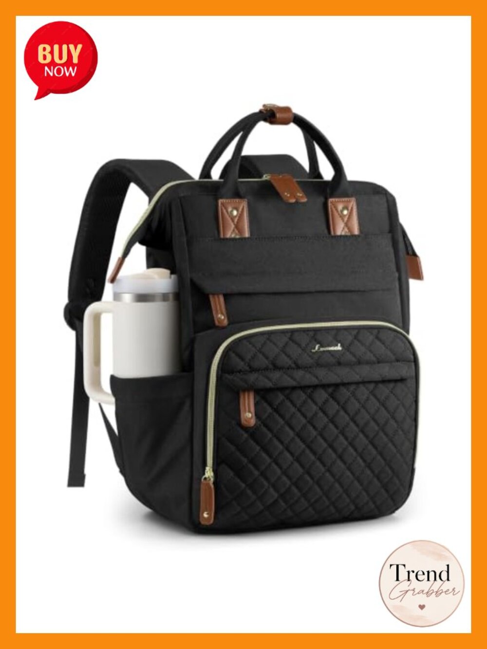 Quilted Laptop Backpack for Women Waterproof Nylon Work Travel Bag